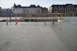 Concrete setting with cityscape in the background