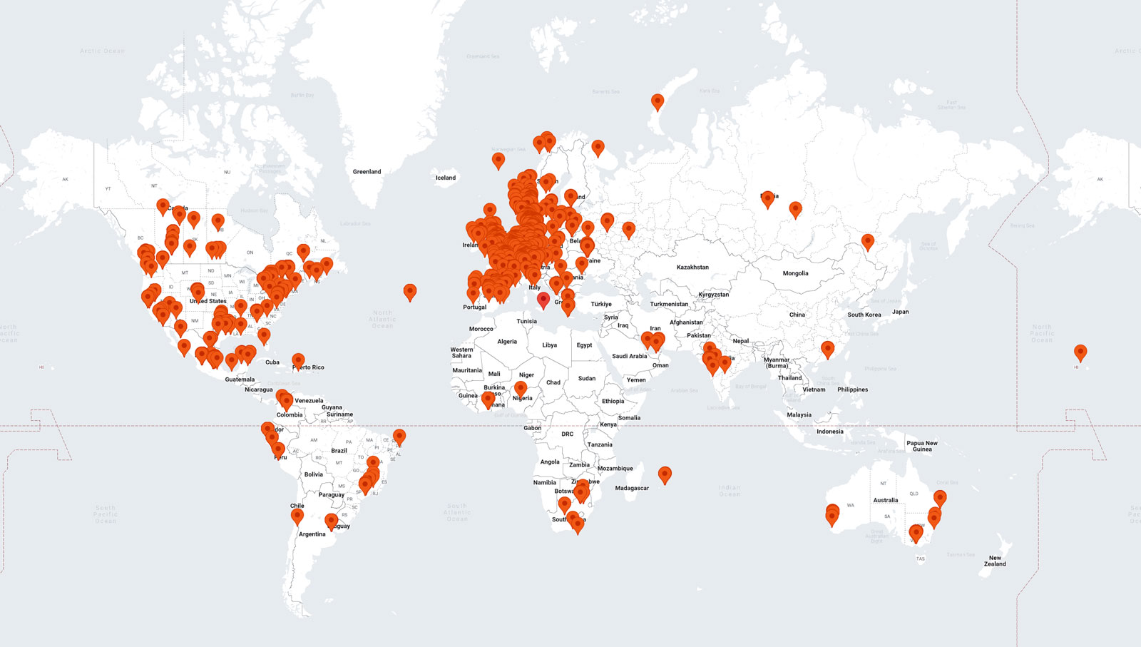 World map showcasing the projects Maturix have done.